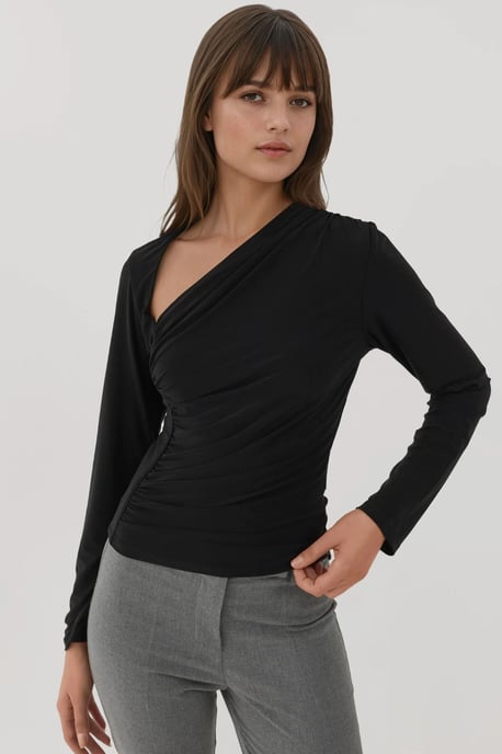 Asymmetrischer Kragen Langarm Sanftes Strickoberteil - Image 5