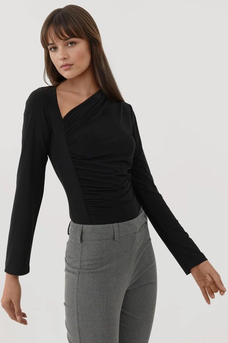 Asymmetrischer Kragen Langarm Sanftes Strickoberteil - Image 6