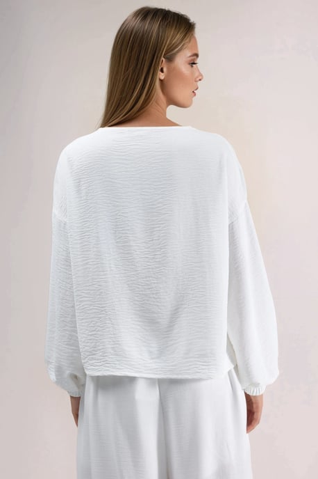 Oversized V-Ausschnitt Bluse mit Bindeband - Image 3