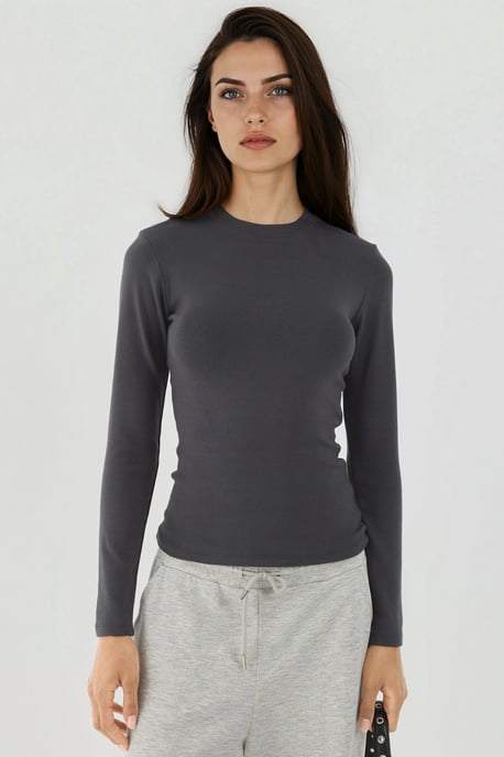 Ultraweiches Slim-Fit Crew-Neck Langarm-Basictop - Image 1