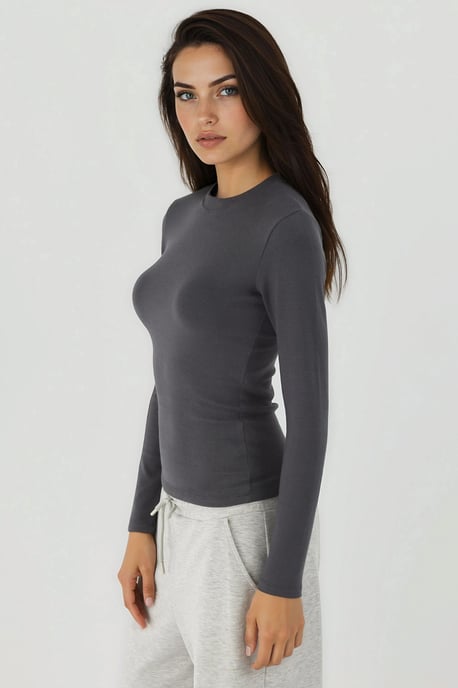 Ultraweiches Slim-Fit Crew-Neck Langarm-Basictop - Image 2