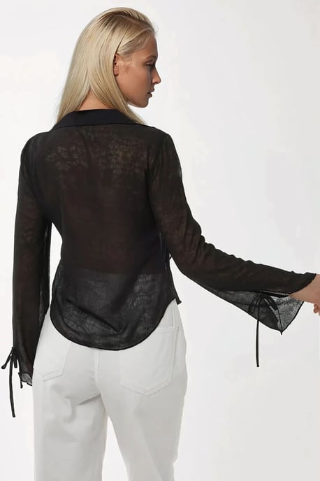 V-Ausschnitt Bluse mit Schleifen-Detail und Rüschen mit langen Ärmeln - Image 4