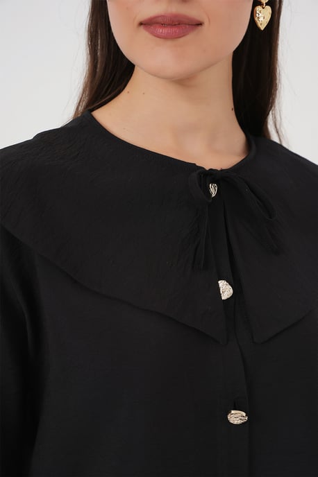 Langärmlige Lockere Bluse mit Babykragen und Schleifendetail - Image 5