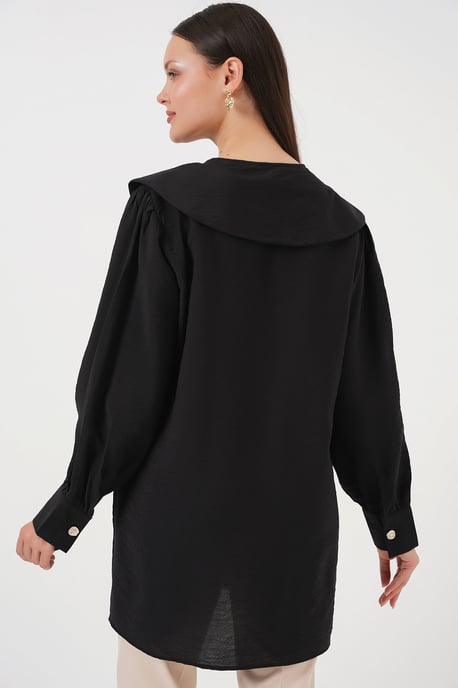 Langärmlige Lockere Bluse mit Babykragen und Schleifendetail - Image 6