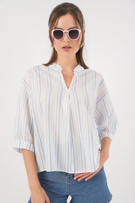 Gestreifte V-Ausschnitt-Bluse - Image 1