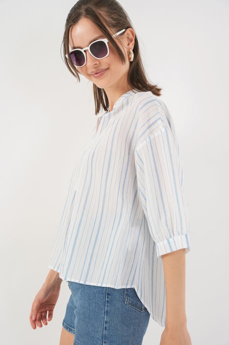 Gestreifte V-Ausschnitt-Bluse - Image 3
