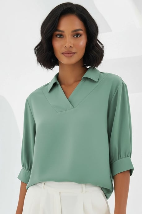Polokragen Lockere Passform Bluse - Image 2