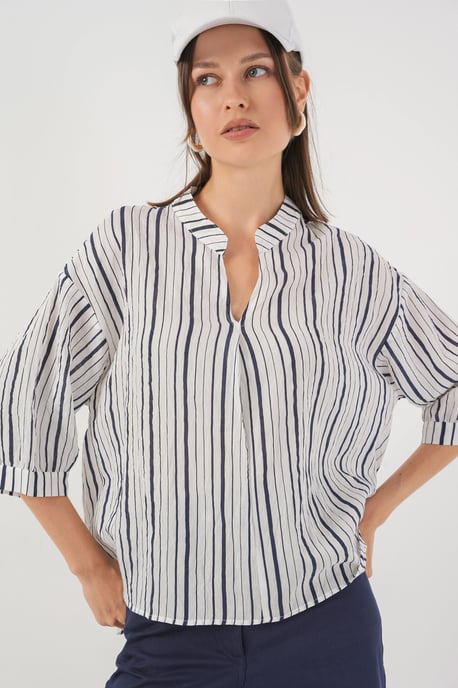 Gestreifte V-Ausschnitt-Bluse - Image 1
