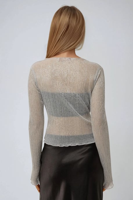 Strukturierte Glitzerfigurierte Bluse mit Rundhalsausschnitt - Image 4