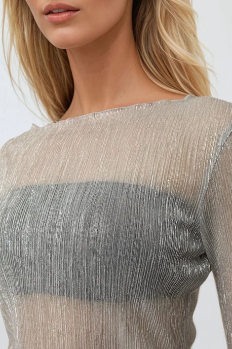 Strukturierte Glitzerfigurierte Bluse mit Rundhalsausschnitt - Image 5