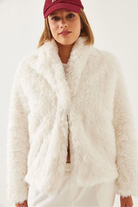 Bianco Lucci Plüsch-Faux-Fur-Mantel mit Schalkragen - Wollweiß - Image 3