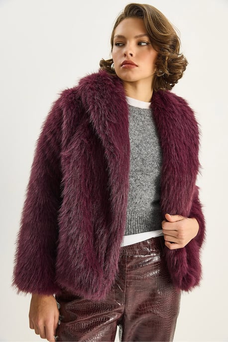 Kunstfell Kurzjacke mit offenem Kragen - Image 3