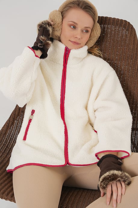Plüsch-Faux-Fur-Mantel mit Bindungsdetails - Image 1