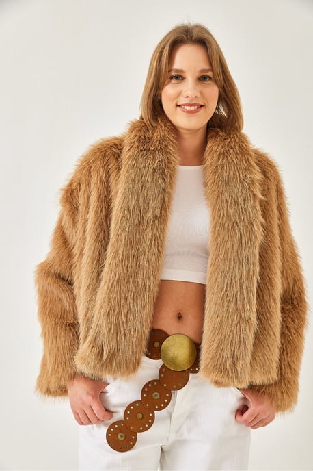 Kunstfell Kurzjacke mit offenem Kragen - Image 2