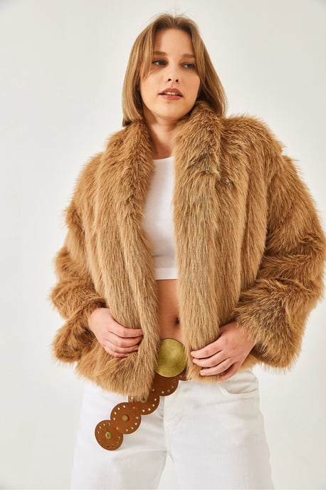 Kunstfell Kurzjacke mit offenem Kragen - Image 3