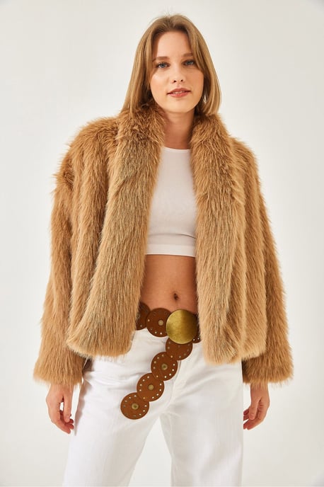Kunstfell Kurzjacke mit offenem Kragen - Image 4