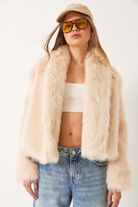 Kunstfell Kurzjacke mit offenem Kragen - Image 2