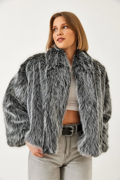 Kunstfell Kurzjacke mit offenem Kragen - Image 2