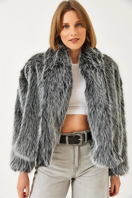 Kunstfell Kurzjacke mit offenem Kragen - Image 3