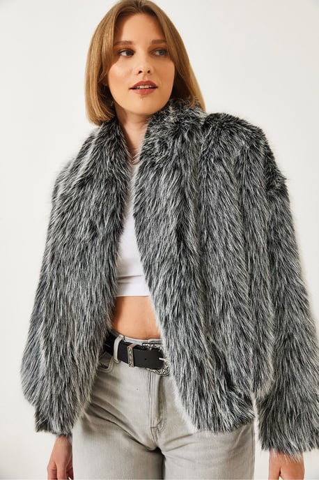 Kunstfell Kurzjacke mit offenem Kragen - Image 4