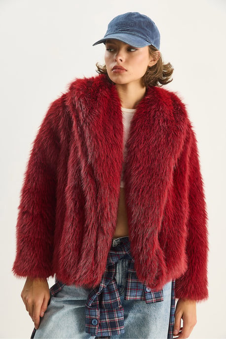 Kunstfell Kurzjacke mit offenem Kragen - Image 2