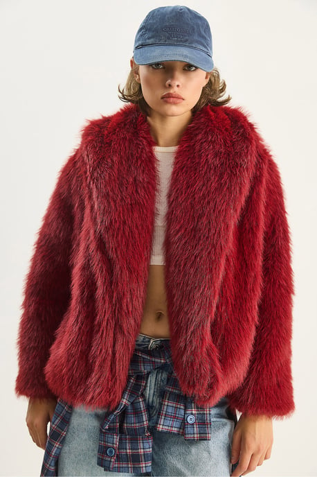 Kunstfell Kurzjacke mit offenem Kragen - Image 3