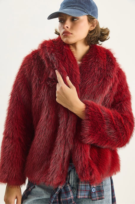 Kunstfell Kurzjacke mit offenem Kragen - Image 4