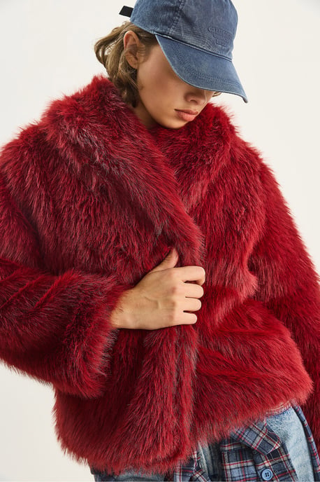 Kunstfell Kurzjacke mit offenem Kragen - Image 5