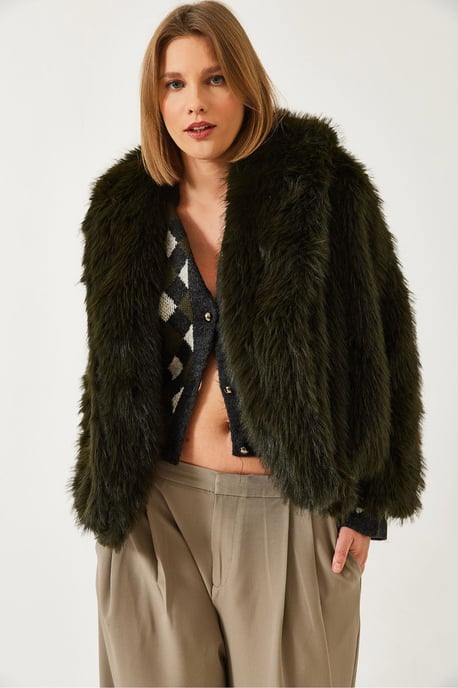 Kunstfell Kurzjacke mit offenem Kragen - Image 2