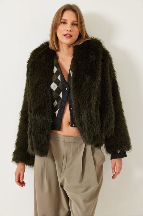 Kunstfell Kurzjacke mit offenem Kragen - Image 3