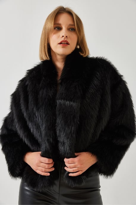 Faux-Fur Kürzer Offene Kragenjacke - Image 2