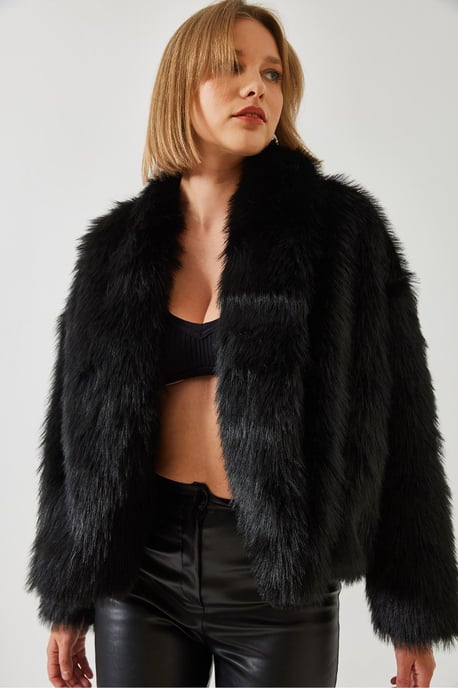 Faux-Fur Kürzer Offene Kragenjacke - Image 4