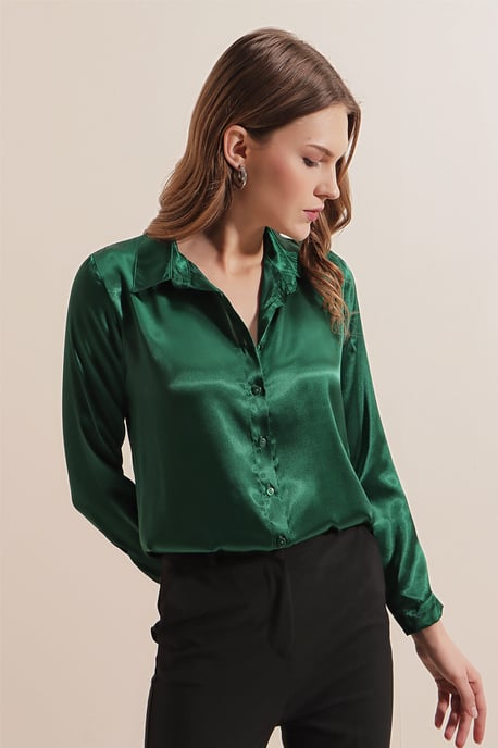 Satin Langarm Hemd mit Knopfleiste - Image 2