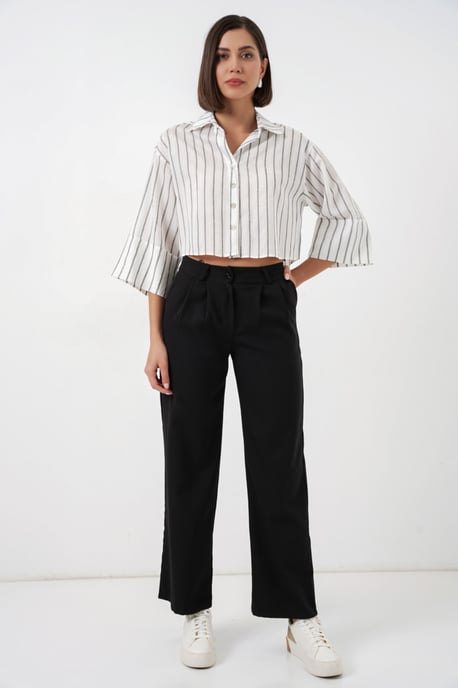 Übergroßes gestreiftes cropped Shirt mit Knopfverschluss - Image 2