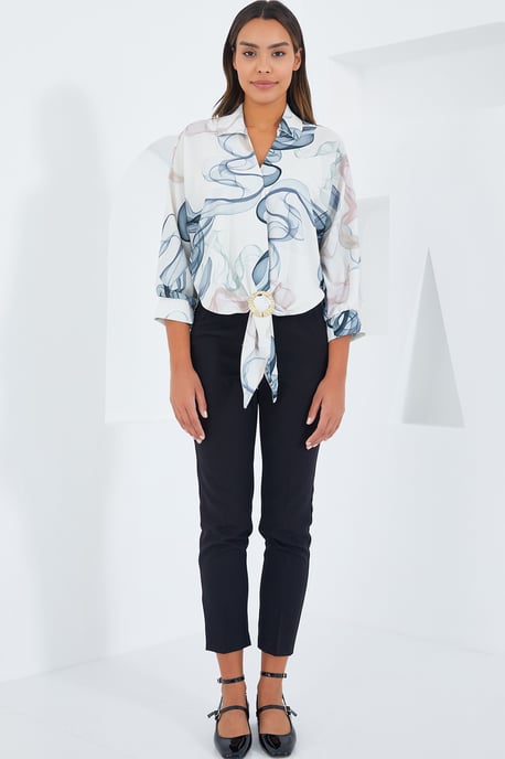 Gedrucktes Crop-Shirt mit Pompon-Detail - Image 2