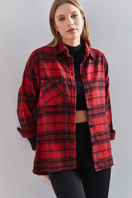 Karierter Langarmshirt mit Tasche - Image 1