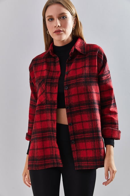 Karierter Langarmshirt mit Tasche - Image 4
