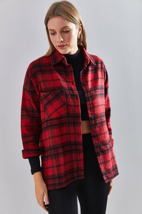 Karierter Langarmshirt mit Tasche - Image 5