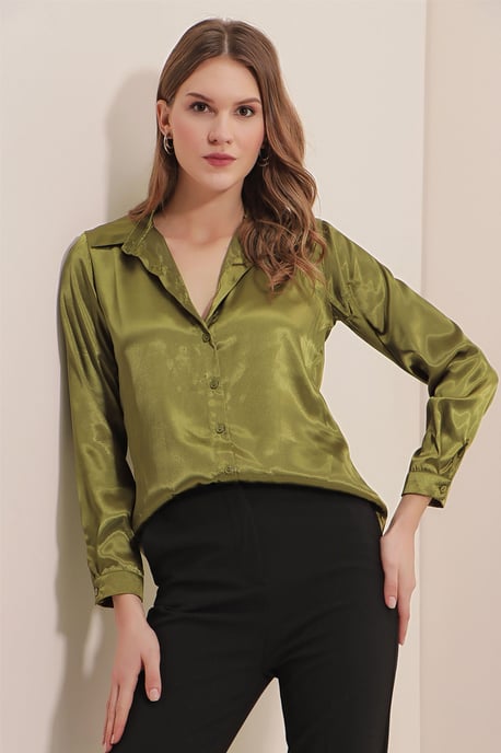 Satin Langarmhemd mit Knopfleiste - Image 1