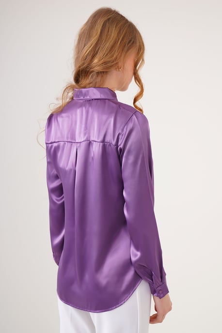 Satin Langarmhemd mit Knopfleiste - Image 5