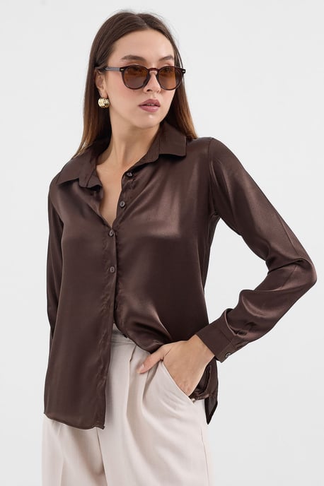 Satin Langarmhemd mit Knopfleiste - Image 1