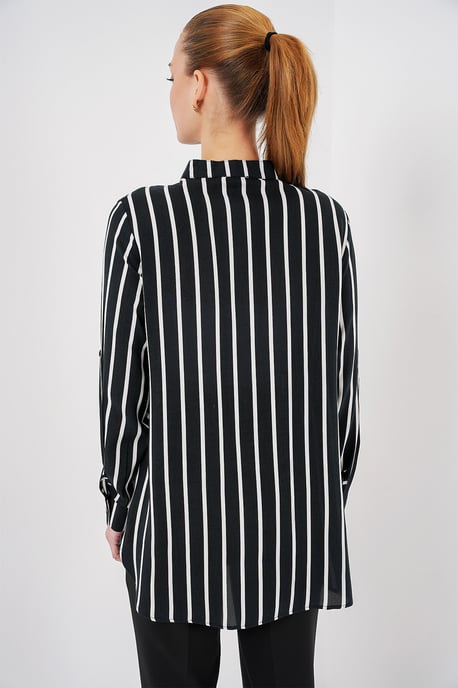 Gestreiftes Button-Down Langarmhemd mit Tasche - Image 6