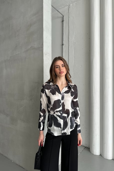 MyFashion Strukturiertes Hemd mit abstraktem Print und Knopfleiste - Schwarz - Image 1