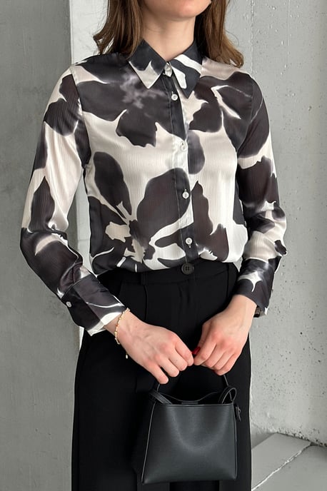 MyFashion Strukturiertes Hemd mit abstraktem Print und Knopfleiste - Schwarz - Image 3