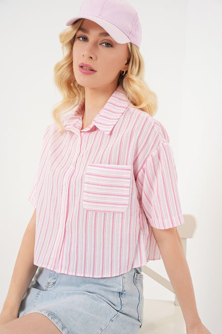 Gestreiftes Crop-Shirt mit Tasche - Image 3