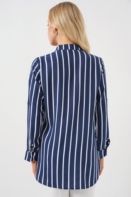 Gestreiftes Button-Down Langarmshirt mit Tasche - Image 5