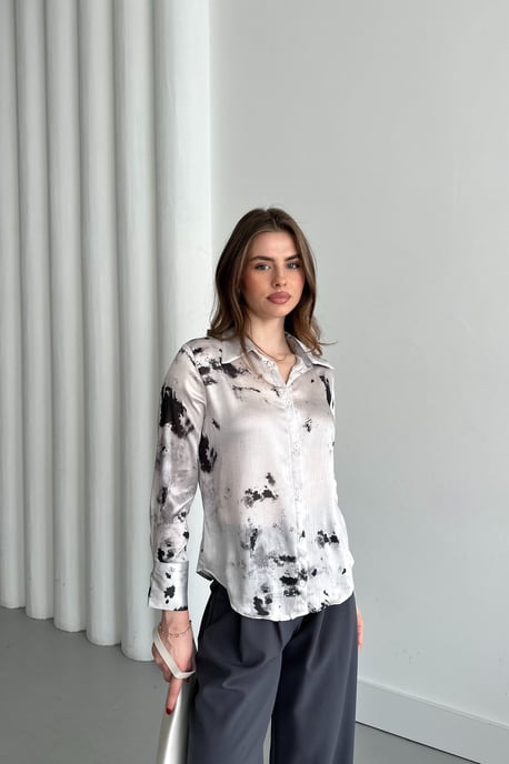 Abstract Druck Satin Button-Up Hemd - Image 3
