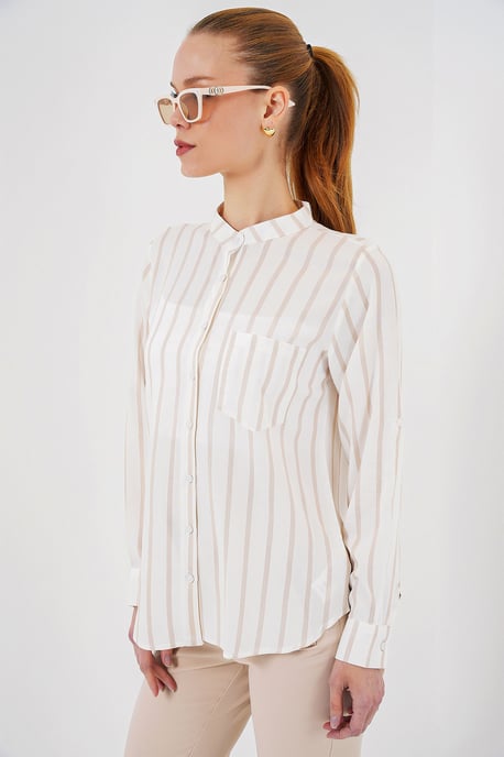 Gestreiftes Button-Down Langarmshirt mit Tasche - Image 4