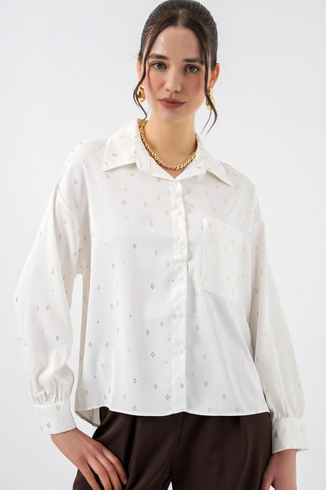 Oversized Langarmdruckhemd mit Tasche - Image 1