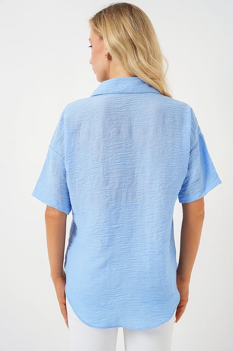 Lockere Passform Leinen-Mischung Button-Up Hemd mit Tasche - Image 6
